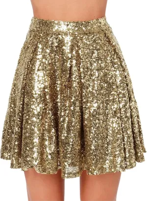 Women's Fashion High Waist Pleated Solid Color Short Skirt Loose Sequin Skirt Top and Midi Skirt