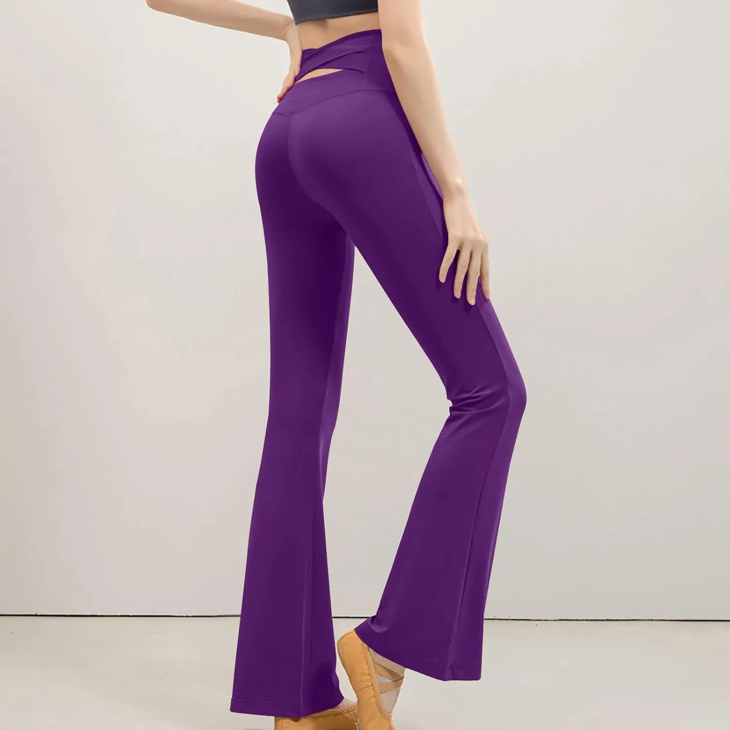 Womens Flare Leg Bootcut Sports Leggings Pants Spandex High Waisted Leggings Shapewear Stretch Pull-on Jeggings