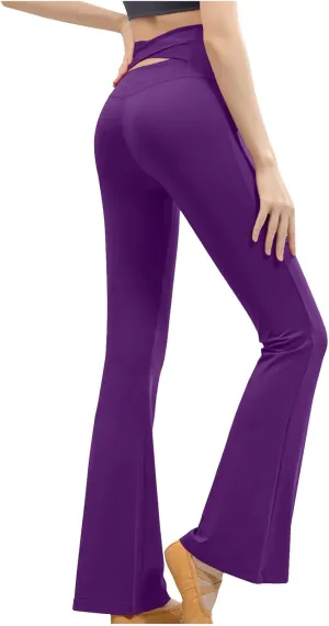 Womens Flare Leg Bootcut Sports Leggings Pants Spandex High Waisted Leggings Shapewear Stretch Pull-on Jeggings
