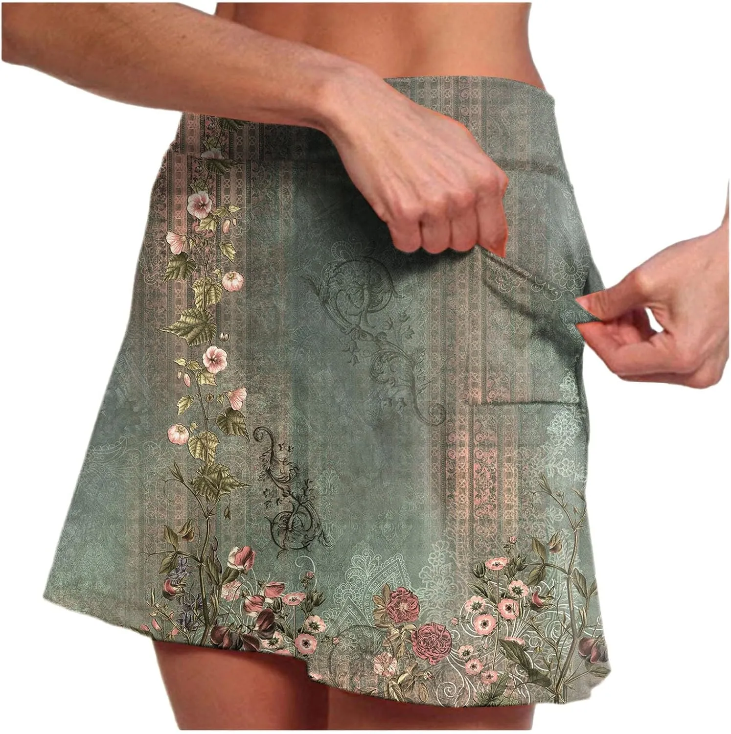 Womens Floral Tennis Skorts Cute Boho Beach Skirts High Waisted Athletic Skort with Pockets Summer Casual Hawaii Mini Skirts