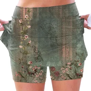 Womens Floral Tennis Skorts Cute Boho Beach Skirts High Waisted Athletic Skort with Pockets Summer Casual Hawaii Mini Skirts