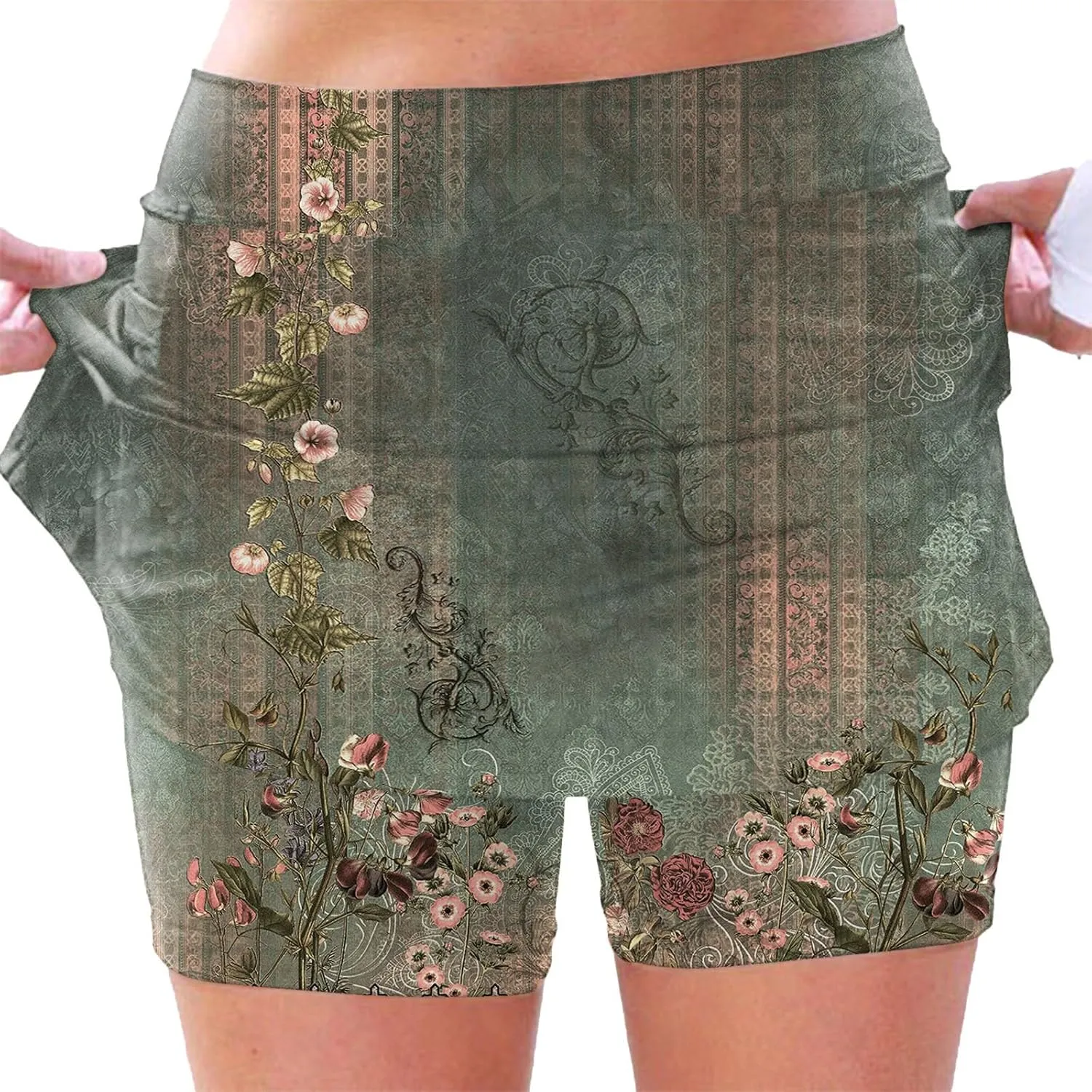 Womens Floral Tennis Skorts Cute Boho Beach Skirts High Waisted Athletic Skort with Pockets Summer Casual Hawaii Mini Skirts