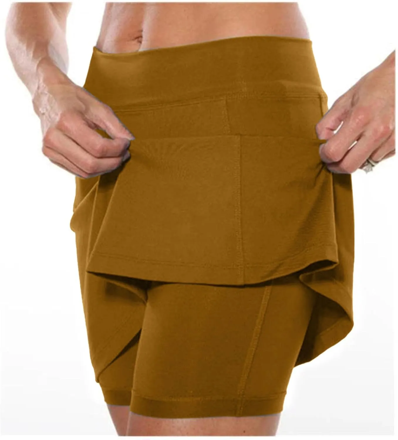 Womens Golf Pleated Tennis Skirts Solid Color Style Soft Culottes Skinny Mid Waisted Athletic Sport Short Skirts