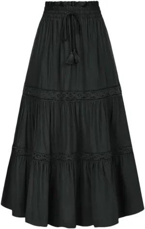 Womens High Waist A-Line Skirts Solid Color Tie Midi Casual Swing Skirt