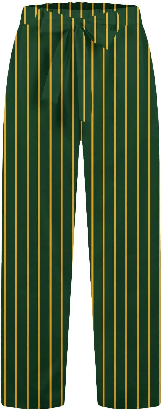Womens High Waist Casual Linen Pants Adjustable Knot Drawstring Straight Leg Striped Print Lounge Trousers Pockets