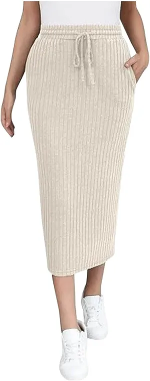 Women's Knitting Bodycon Midi Skirt Solid Color Sexy Fashion Business Split Skirts Casual Knee Length Pencil Skirt