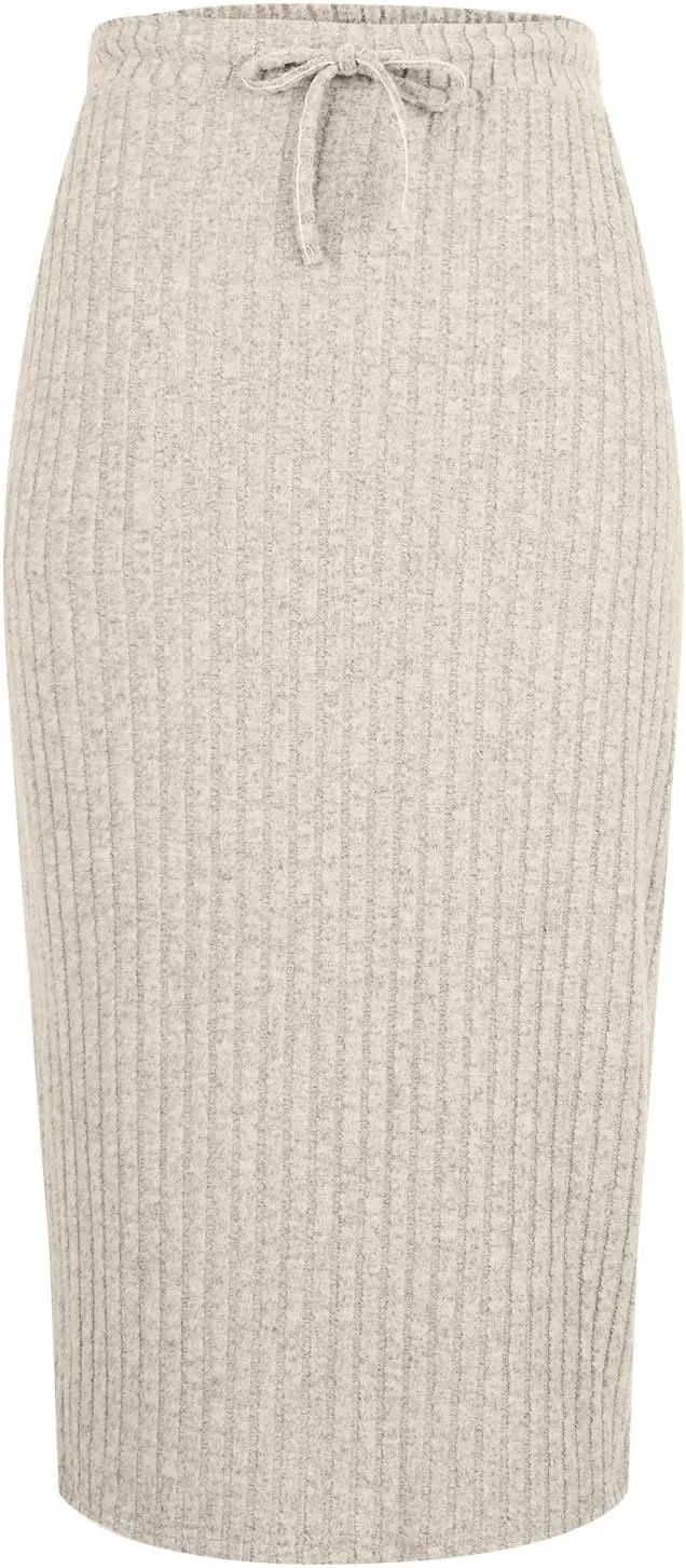Women's Knitting Bodycon Midi Skirt Solid Color Sexy Fashion Business Split Skirts Casual Knee Length Pencil Skirt
