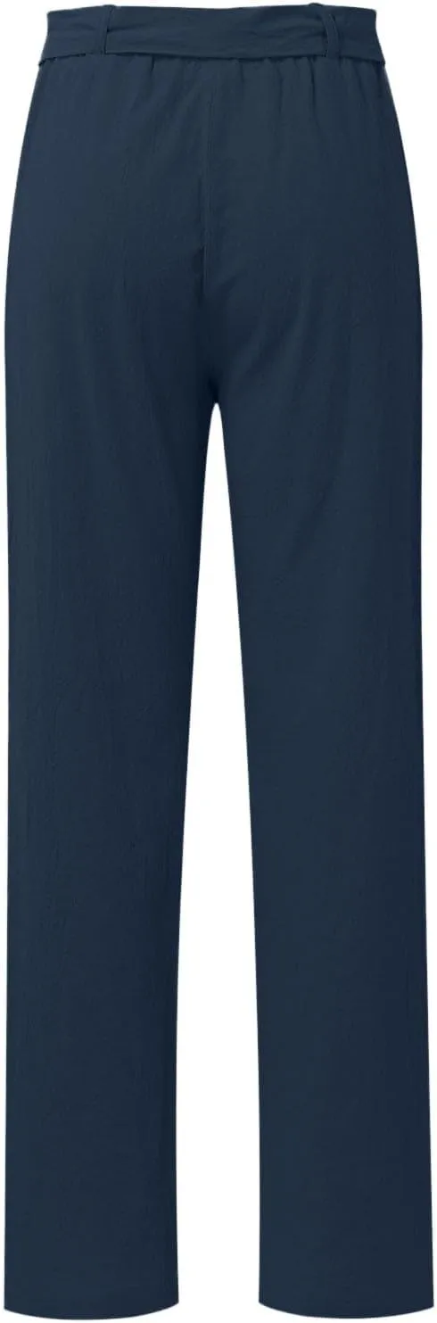 Women's Linen Blend Summer Solid Palazzo Pants High Waist Straight Plus Size Palazzo Lounge Pants Vacation