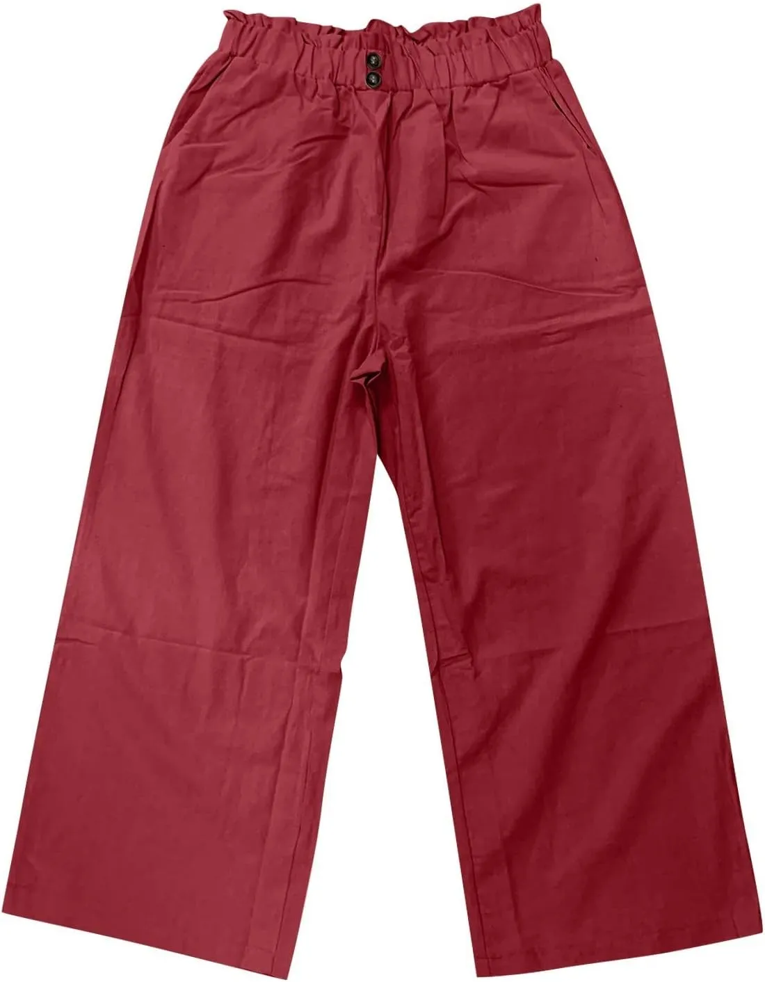 Women's Linen Pants Drawstring Elastic High Waist Capri Pants Summer Casual Wide Leg Plus Size Trousers with Pocket