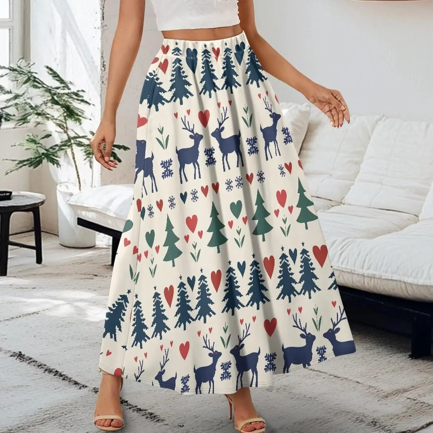 Womens Maxi Skirts High Waisted Flowy Ruffle Casual Swing Skirts Flared Casual A-Line Pleated Skirts for Women