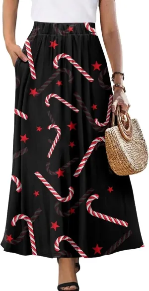 Womens Maxi Skirts High Waisted Flowy Ruffle Casual Swing Skirts Flared Casual A-Line Pleated Skirts for Women