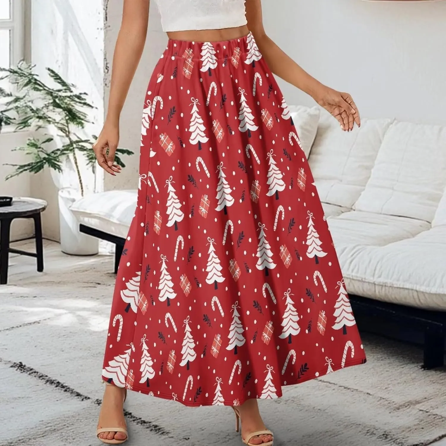 Womens Maxi Skirts High Waisted Flowy Ruffle Casual Swing Skirts Flared Casual A-Line Pleated Skirts for Women