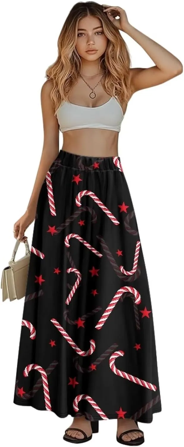 Womens Maxi Skirts High Waisted Flowy Ruffle Casual Swing Skirts Flared Casual A-Line Pleated Skirts for Women