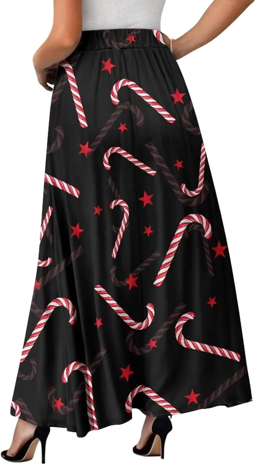 Womens Maxi Skirts High Waisted Flowy Ruffle Casual Swing Skirts Flared Casual A-Line Pleated Skirts for Women