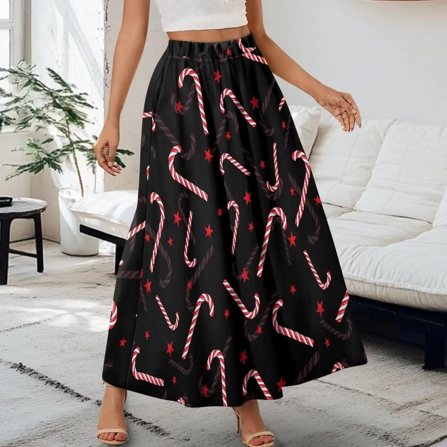 Womens Maxi Skirts High Waisted Flowy Ruffle Casual Swing Skirts Flared Casual A-Line Pleated Skirts for Women