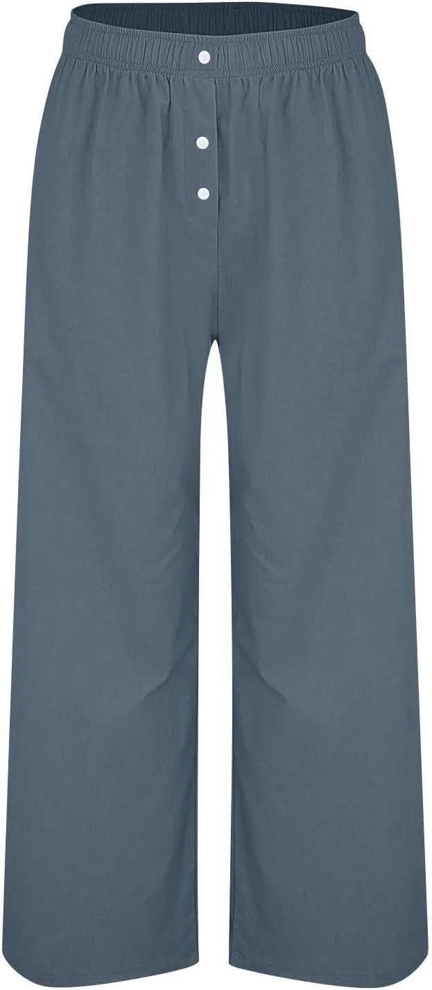 Women's Pants, High Waisted Straight Leg Linen Pants Oversized Wide Sweatpants Lounge