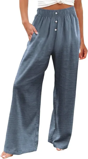 Women's Pants, High Waisted Straight Leg Linen Pants Oversized Wide Sweatpants Lounge