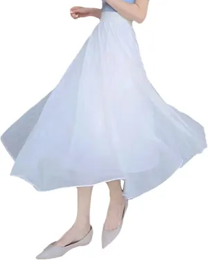 Women's Pleated Midi Skirts High Elastic Waist Party A-Line Skirt Elegant Ruched Summer Casual Swing Maxi Skirt