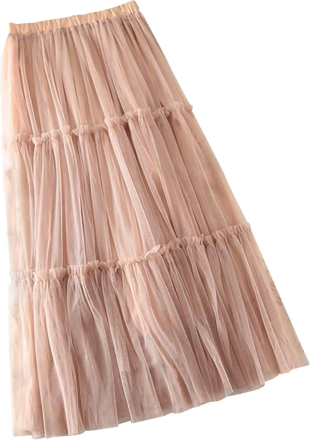 Women's Pleated Skirt Midi Swing Skirt Double-Layered Mesh Midi Skirt Elastic High Waist Swing A-Line Tulle Skirt