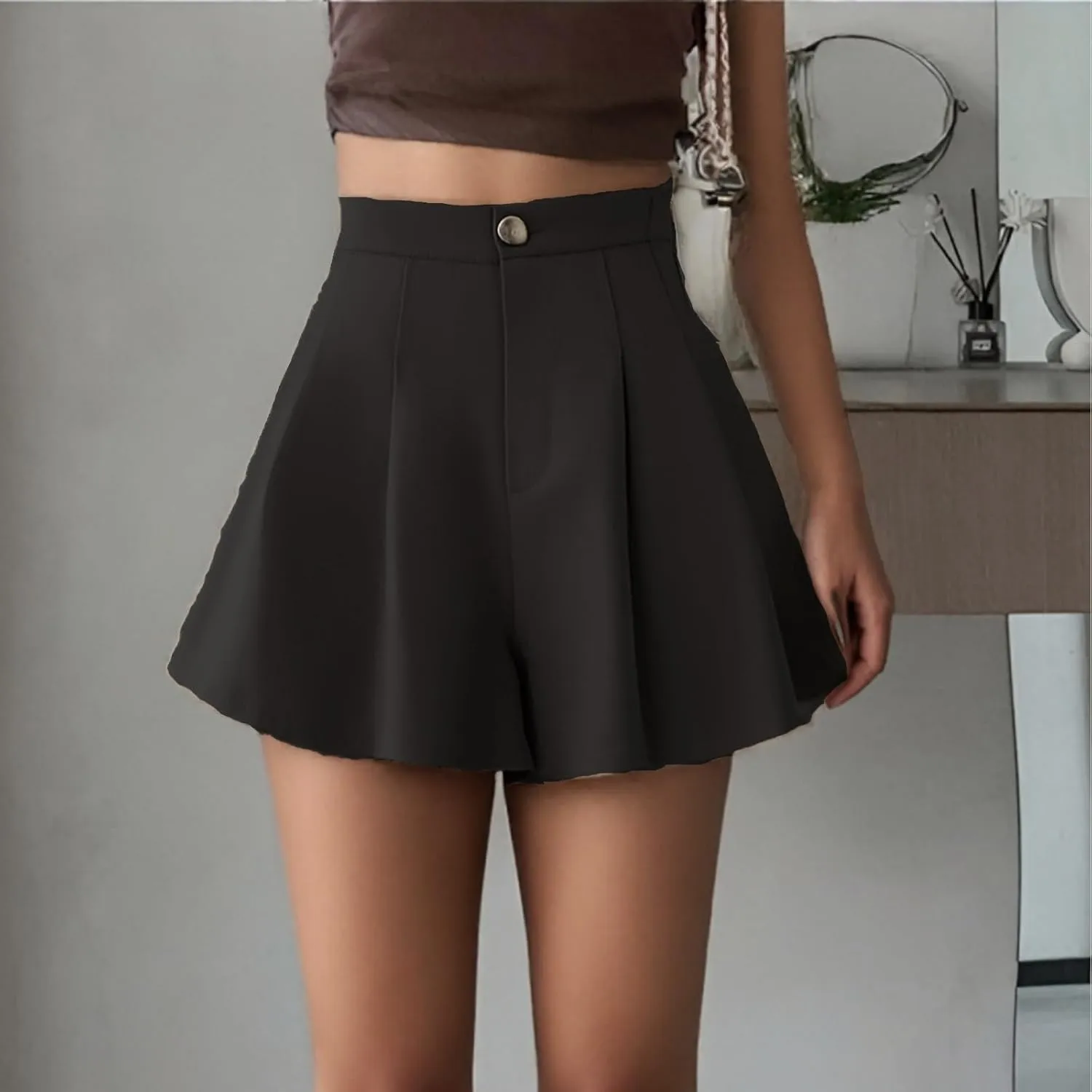 Womens Shorts Casual Soft High Waisted with Button Shorts Flowy Wide Leg Pleated Dressy Summer Vacation Outfit