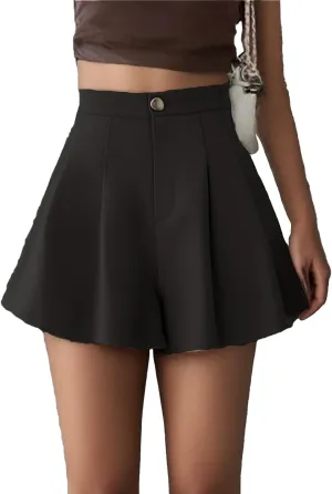 Womens Shorts Casual Soft High Waisted with Button Shorts Flowy Wide Leg Pleated Dressy Summer Vacation Outfit