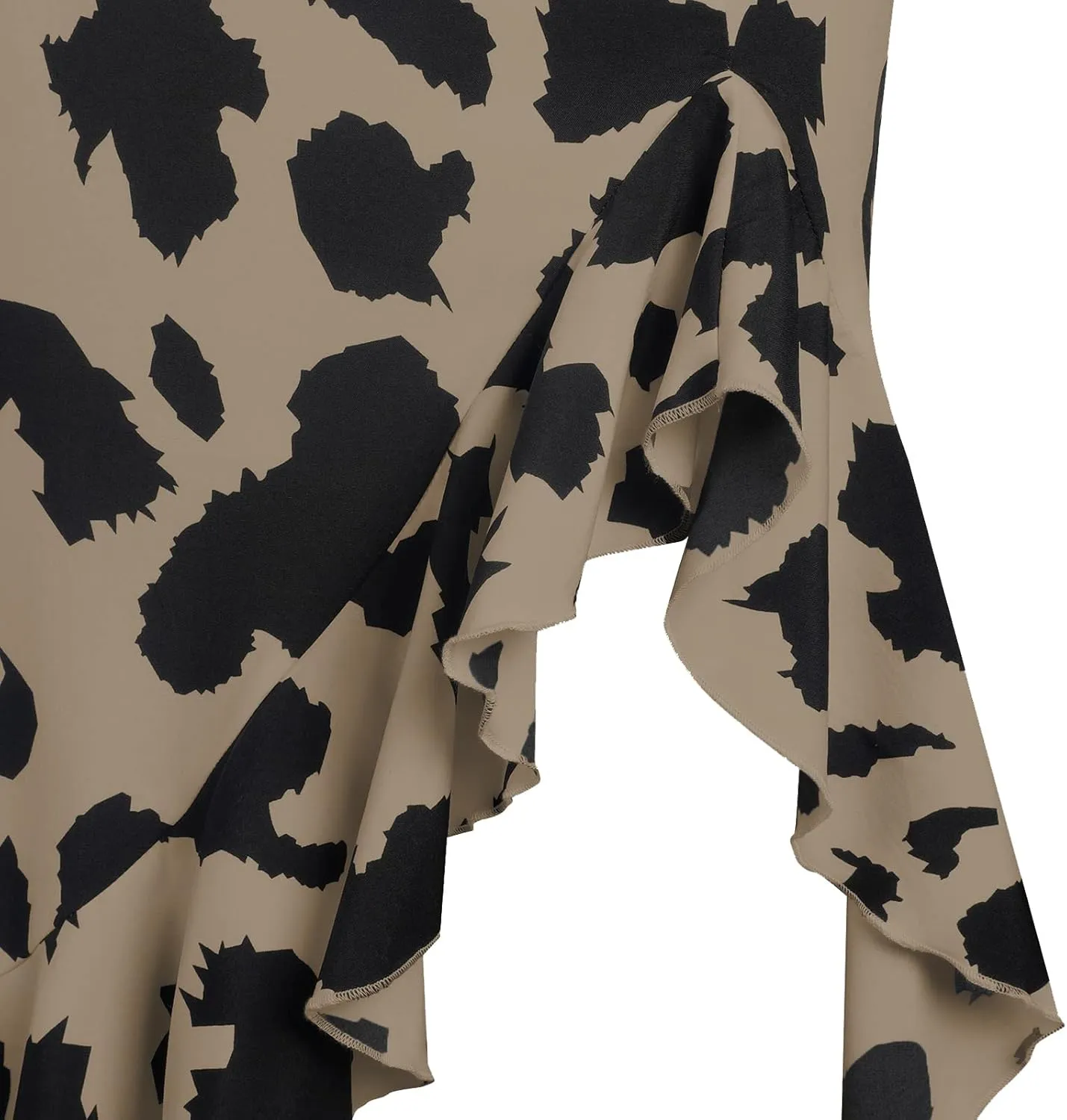 Women's Skirt Midi Length Ruffles Trim High Split Thigh Animal Printed Skirts Zipper Casual Swing Skirts