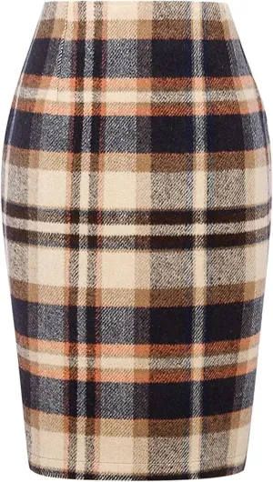 Women's Skirts Summer Casual Skirt High Waist Plaid Printed Pencil Skirt