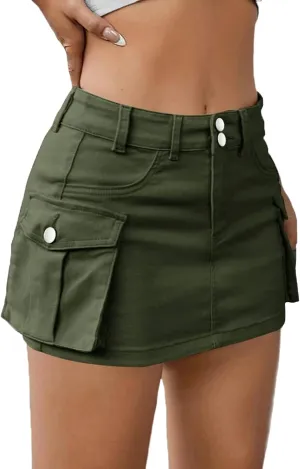Women's Summer Casual Sexy Mini Skirt Y2K High Waist Solid Denim