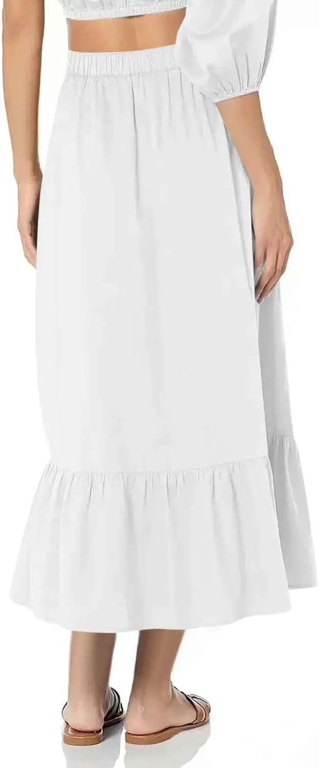 Women's Summer Casual Skirts Elastic High Waist A Line Skirt Flowy Layered Long Skirts Pencil Skirt Travel Outfit