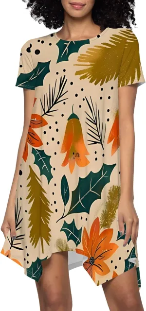 Womens Summer Midi Dress Casual Floral Print Loose T-Shirt Short Sleeve A-Line Dresses Plus Size Flowy Boho Sundress