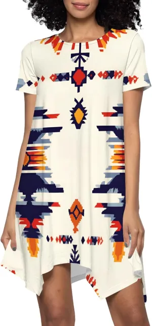 Womens Summer Midi Dress Casual Floral Print Loose T-Shirt Short Sleeve A-Line Dresses Plus Size Flowy Boho Sundress