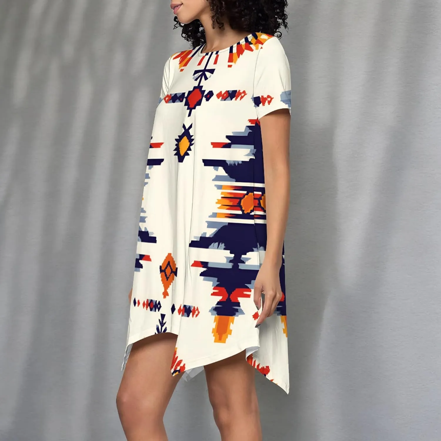Womens Summer Midi Dress Casual Floral Print Loose T-Shirt Short Sleeve A-Line Dresses Plus Size Flowy Boho Sundress
