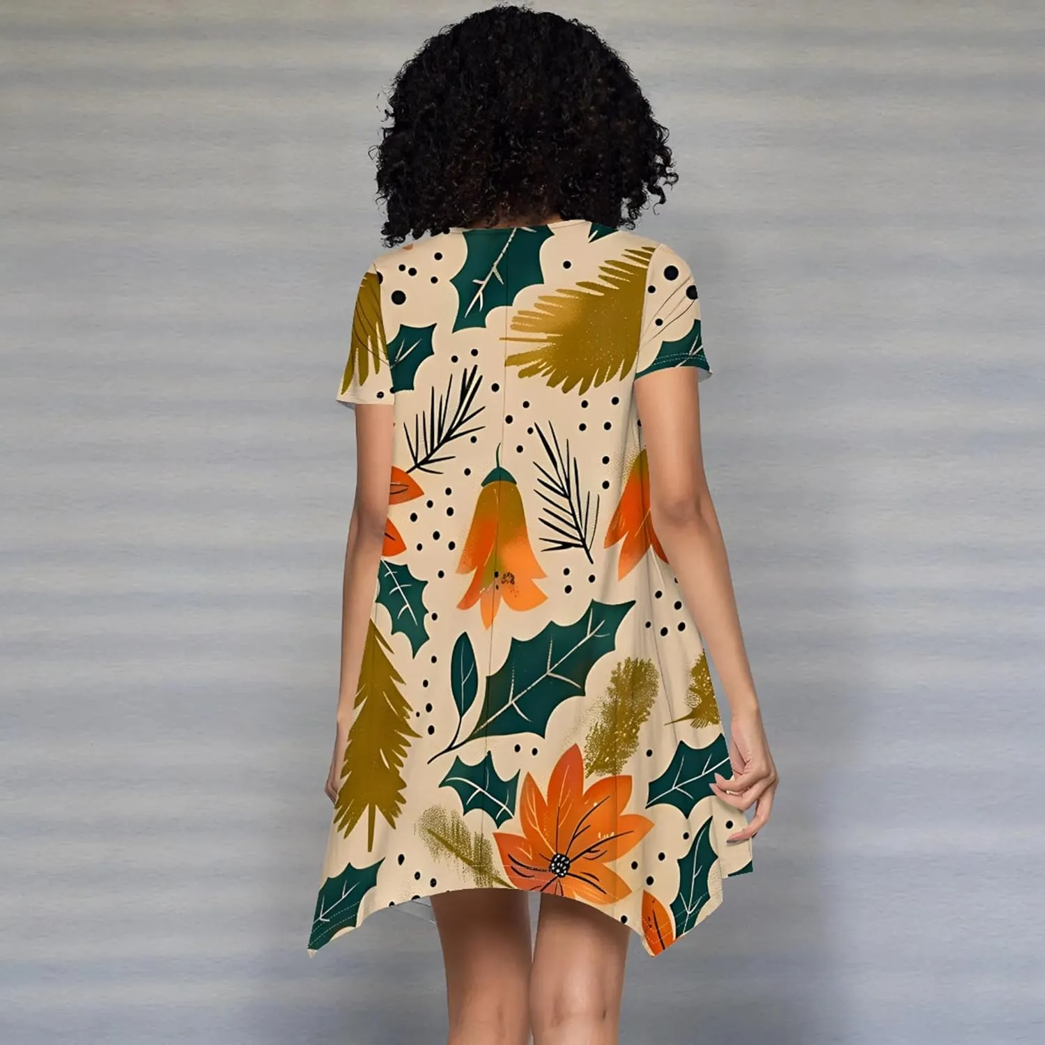 Womens Summer Midi Dress Casual Floral Print Loose T-Shirt Short Sleeve A-Line Dresses Plus Size Flowy Boho Sundress
