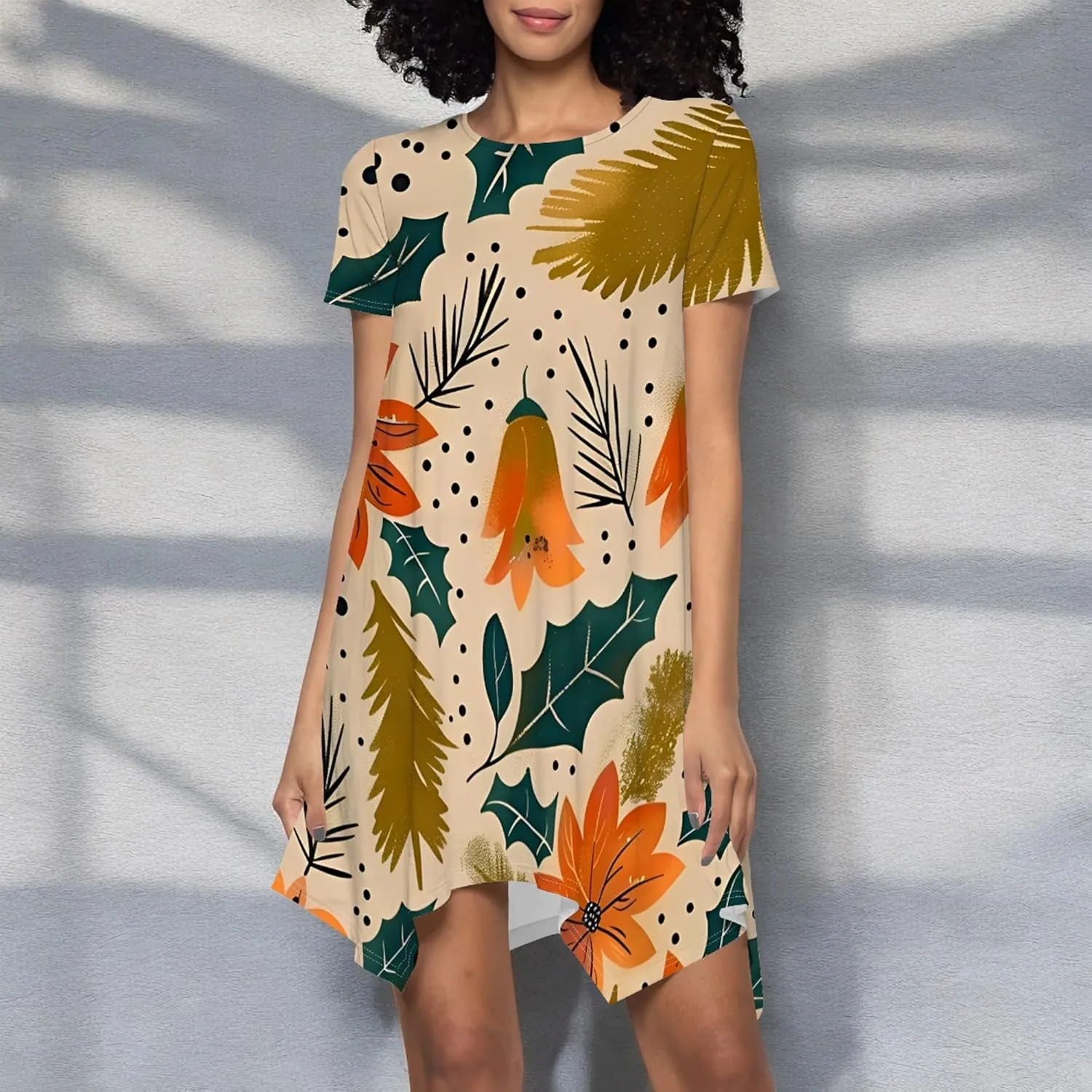 Womens Summer Midi Dress Casual Floral Print Loose T-Shirt Short Sleeve A-Line Dresses Plus Size Flowy Boho Sundress