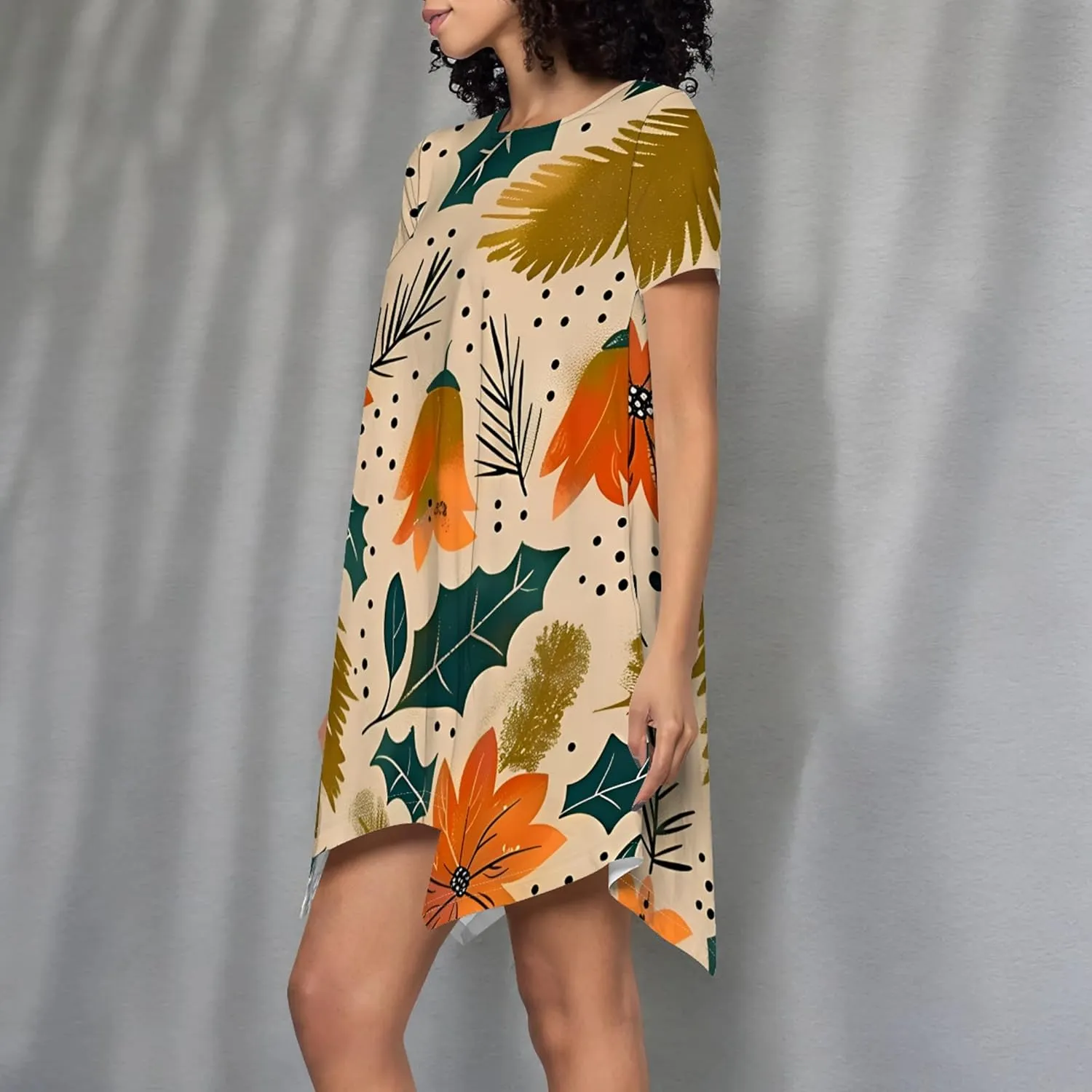 Womens Summer Midi Dress Casual Floral Print Loose T-Shirt Short Sleeve A-Line Dresses Plus Size Flowy Boho Sundress