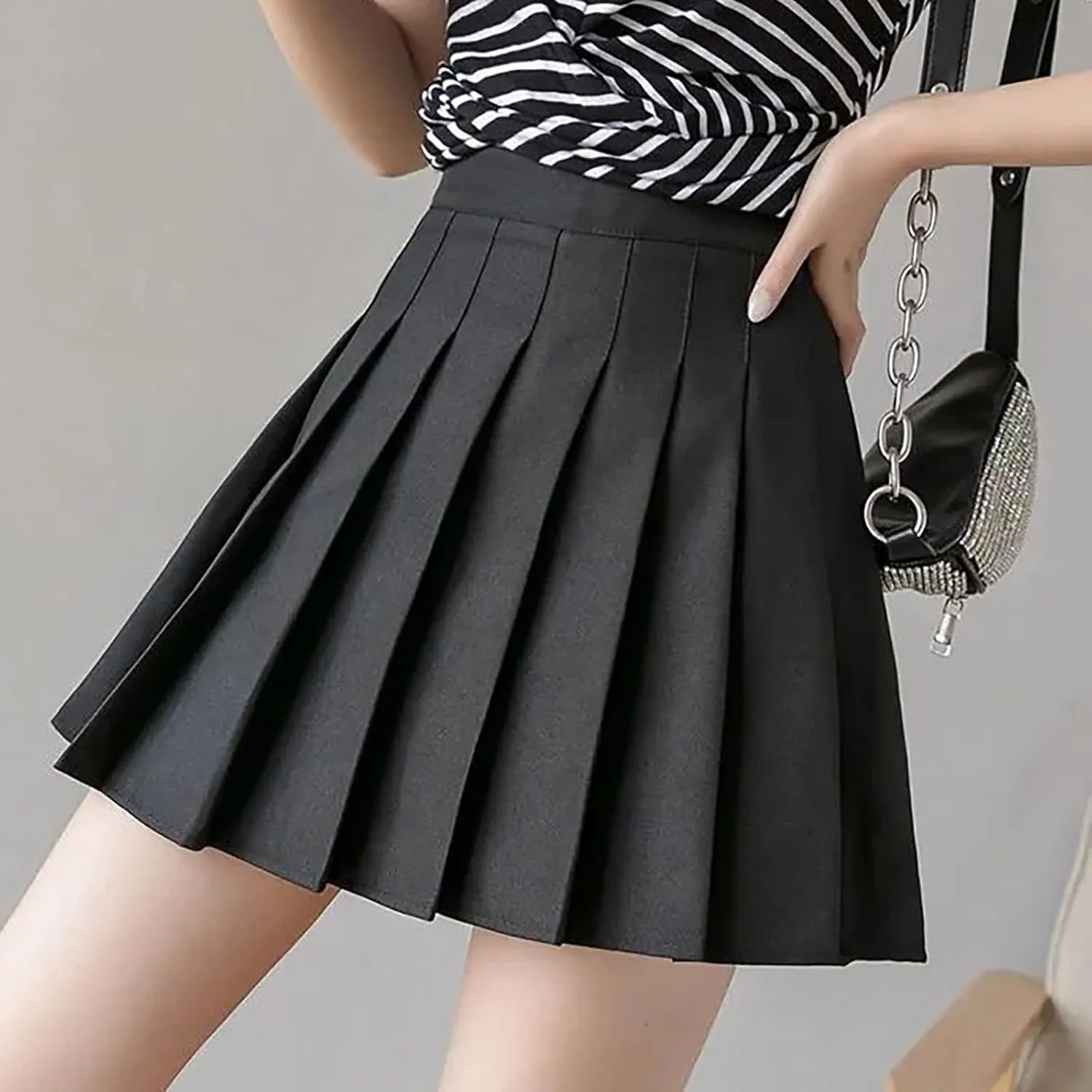 Women's Sundresses Summer Casual Loose Trendy Elastic High Waist Solid Color Pleated Sun Beach Mini Skirts, XS-3XL