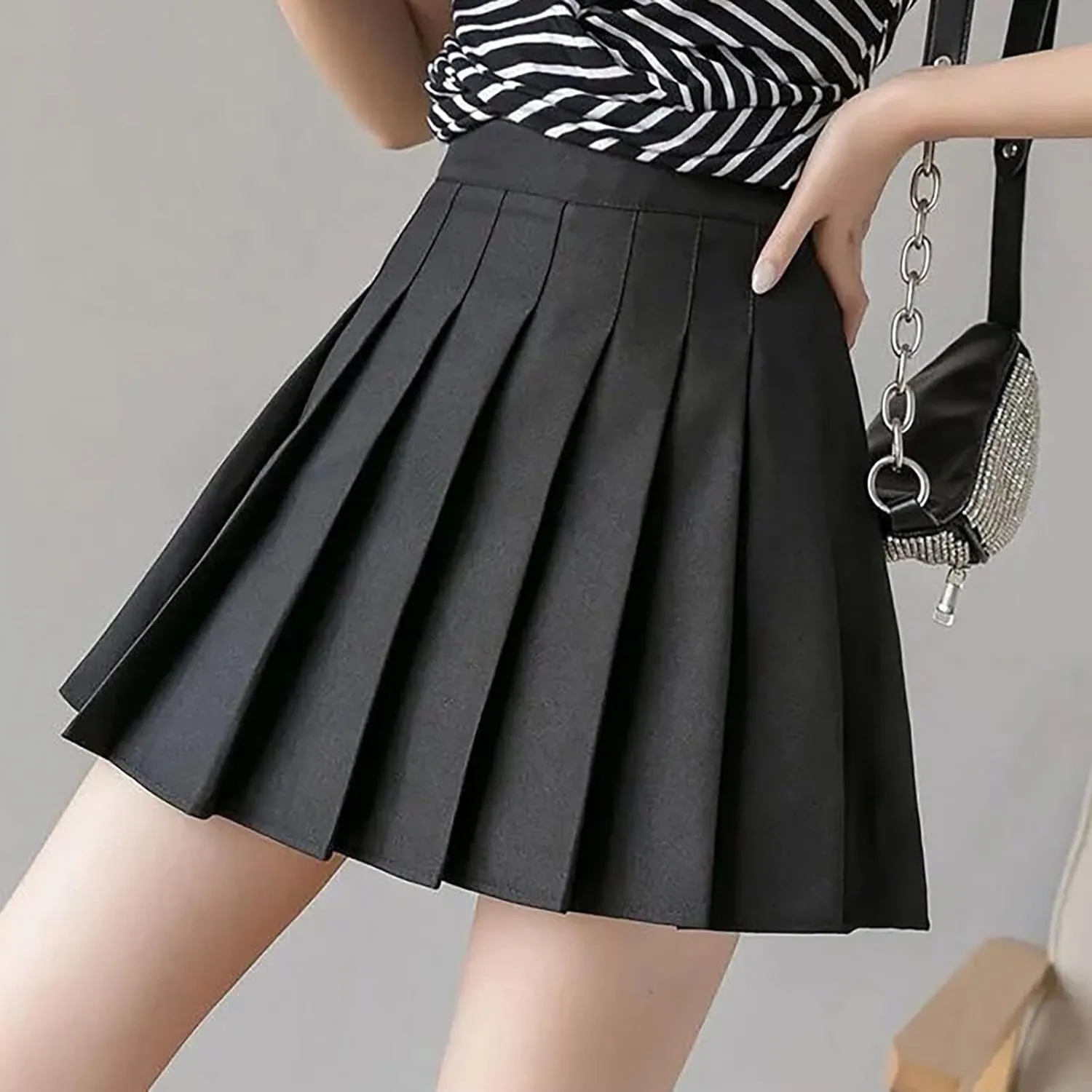 Women's Sundresses Summer Casual Loose Trendy Elastic High Waist Solid Color Pleated Sun Beach Mini Skirts, XS-3XL