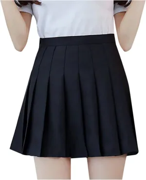 Women's Sundresses Summer Casual Loose Trendy Elastic High Waist Solid Color Pleated Sun Beach Mini Skirts, XS-3XL