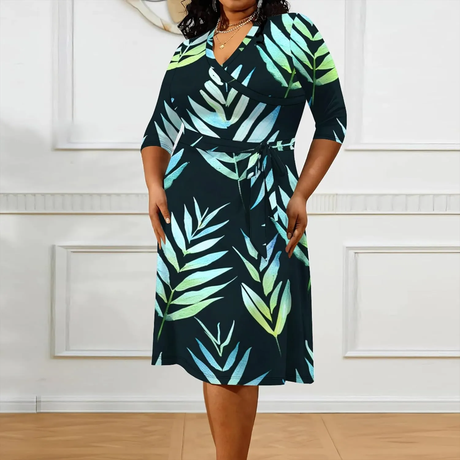 Women's Tie Dye Dress V Neck Loose Fit Casual Plus Size Midi Dresses with Belt Beach Boho Sundress Travel Vacation Outfit