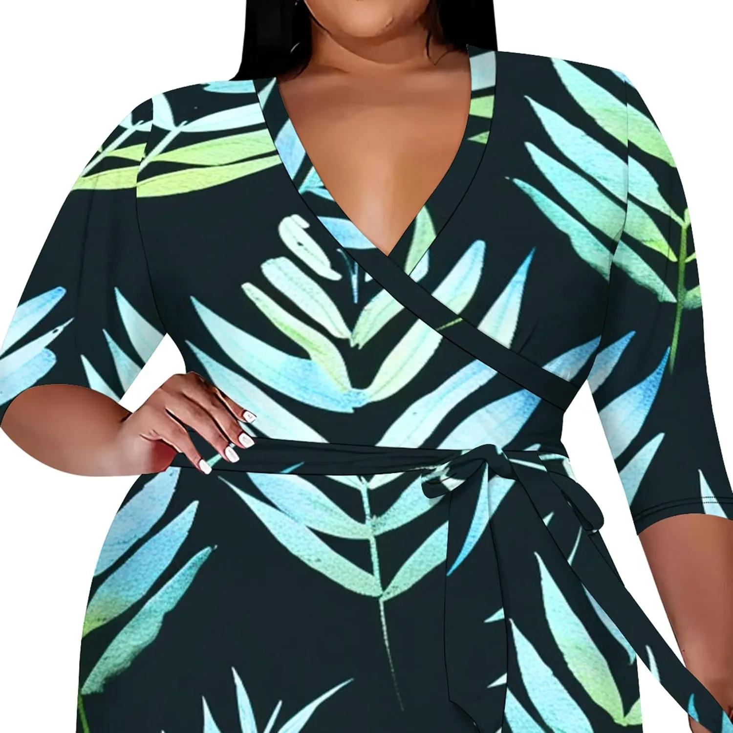Women's Tie Dye Dress V Neck Loose Fit Casual Plus Size Midi Dresses with Belt Beach Boho Sundress Travel Vacation Outfit