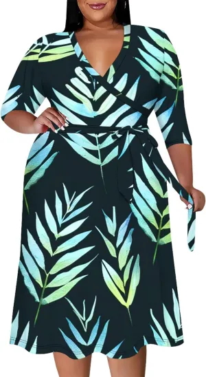 Women's Tie Dye Dress V Neck Loose Fit Casual Plus Size Midi Dresses with Belt Beach Boho Sundress Travel Vacation Outfit
