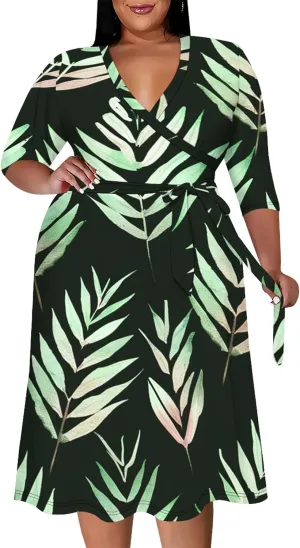 Women's Tie Dye Dress V Neck Loose Fit Casual Plus Size Midi Dresses with Belt Beach Boho Sundress Travel Vacation Outfit