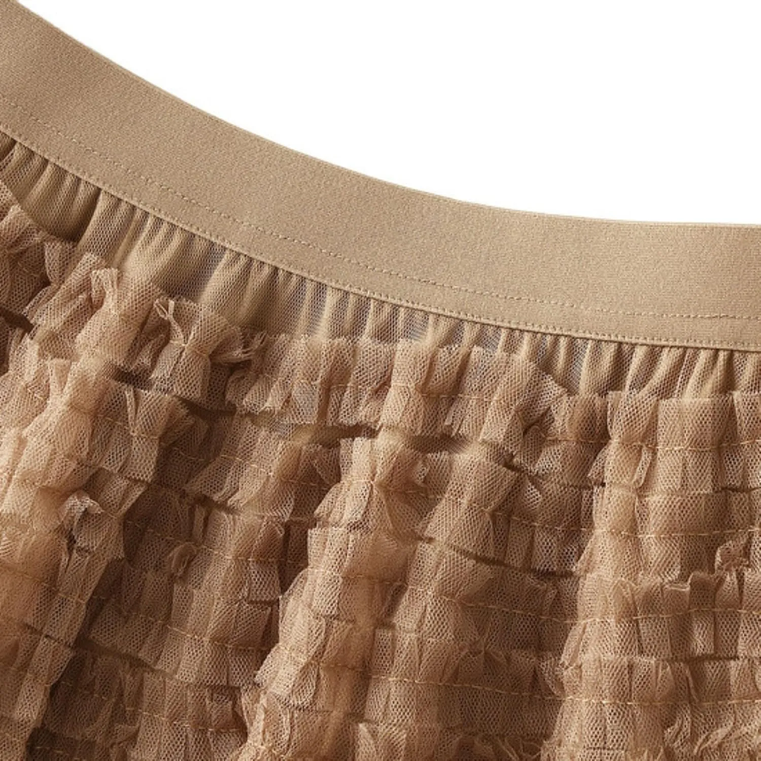 Womens Tulle Skirts Midi Elastic High Waist Pleated Mesh Flowy A-Line Long Tutu Skirts