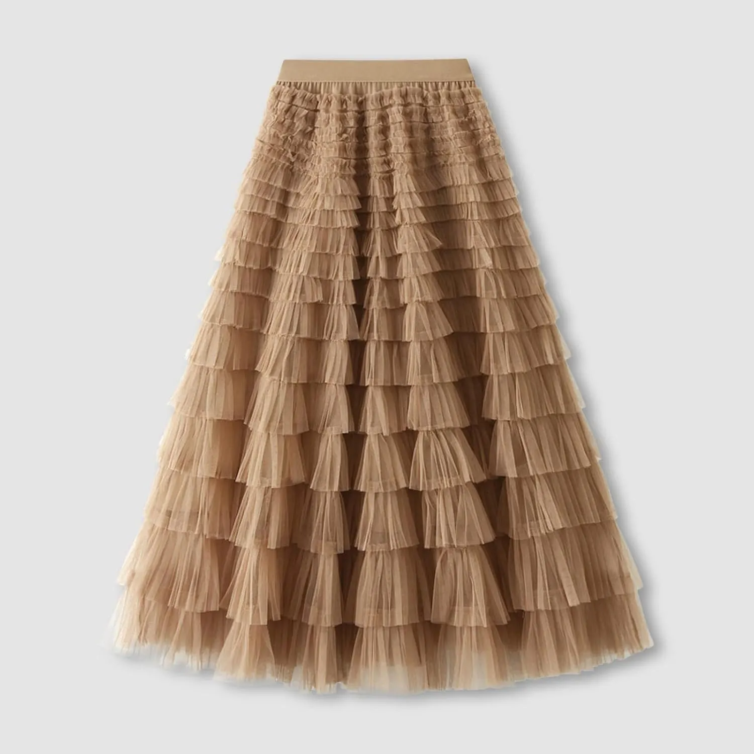 Womens Tulle Skirts Midi Elastic High Waist Pleated Mesh Flowy A-Line Long Tutu Skirts
