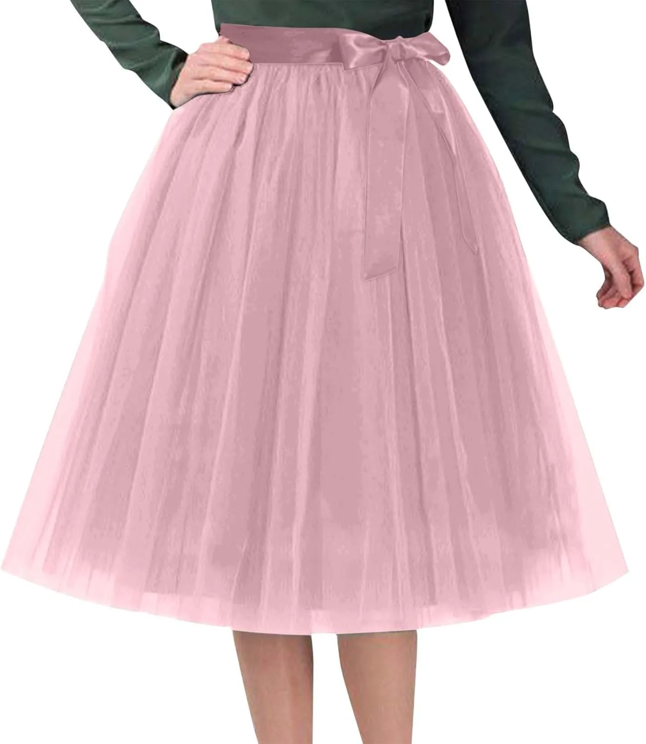 Women's Tutu Skirts,2025 Adult Lolita Midi Skirt Casual Waisted Bow Tie Fairy Skirt A-line Tulle Skirt Petticoat Skirt
