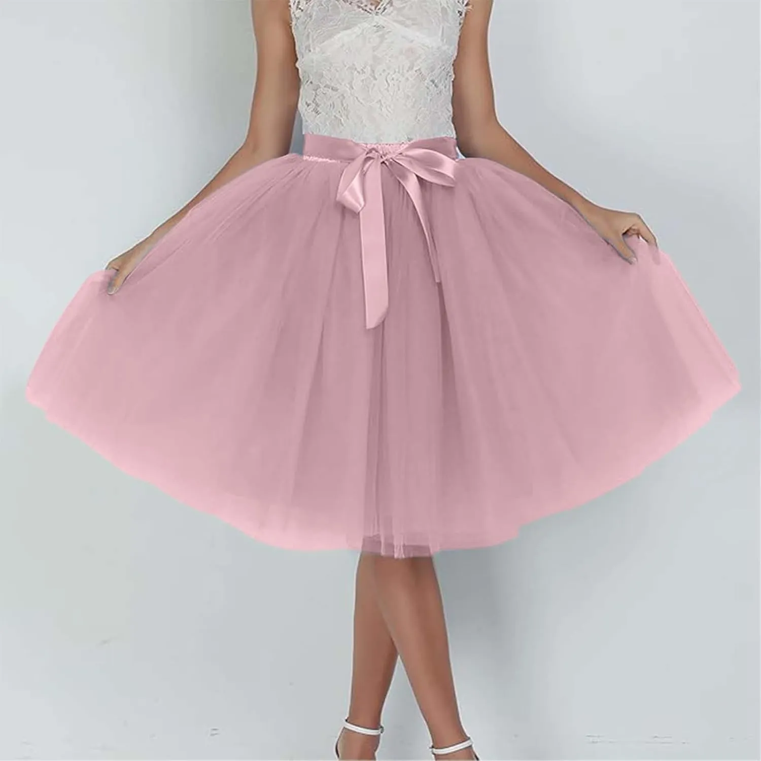 Women's Tutu Skirts,2025 Adult Lolita Midi Skirt Casual Waisted Bow Tie Fairy Skirt A-line Tulle Skirt Petticoat Skirt