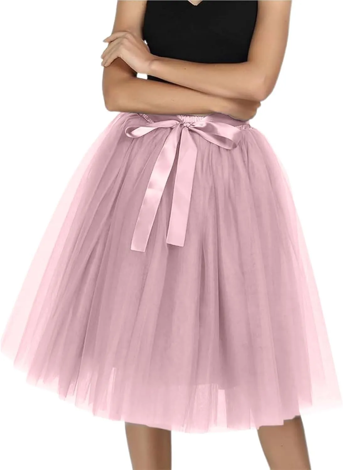 Women's Tutu Skirts,2025 Adult Lolita Midi Skirt Casual Waisted Bow Tie Fairy Skirt A-line Tulle Skirt Petticoat Skirt