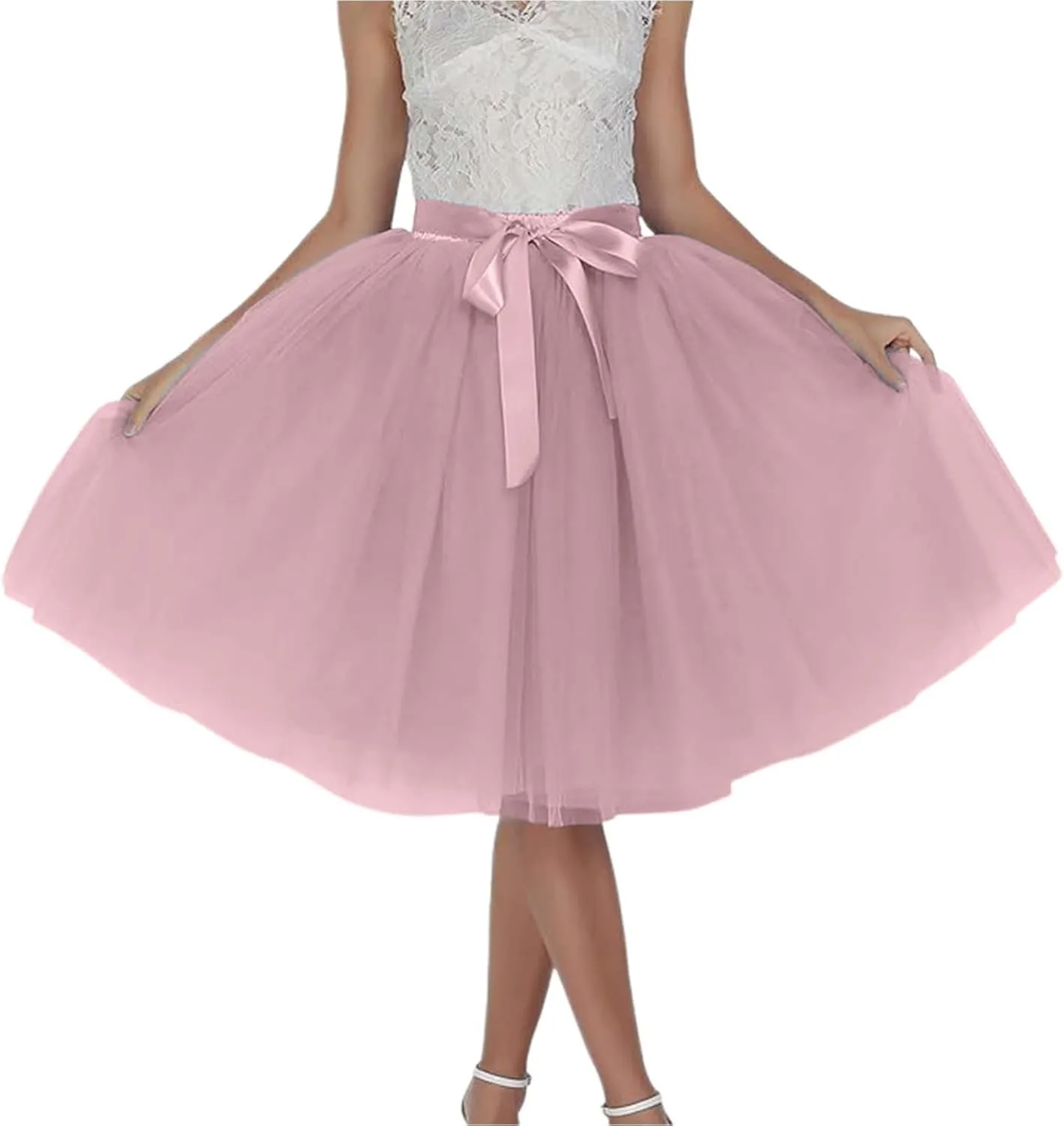 Women's Tutu Skirts,2025 Adult Lolita Midi Skirt Casual Waisted Bow Tie Fairy Skirt A-line Tulle Skirt Petticoat Skirt