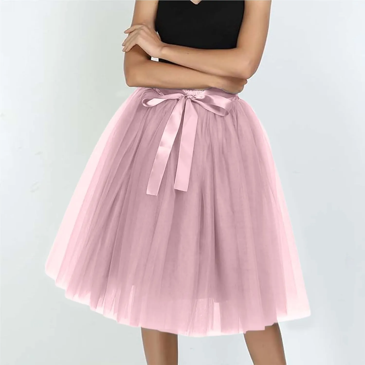 Women's Tutu Skirts,2025 Adult Lolita Midi Skirt Casual Waisted Bow Tie Fairy Skirt A-line Tulle Skirt Petticoat Skirt