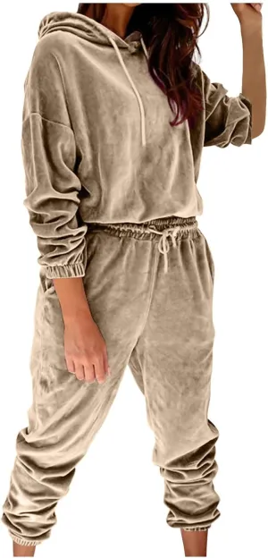Womens Velvet Tracksuit Set Long Sleeve Hoodie Jumpers Jogger Pants 2 Piece Solid Sweatshirt and Sweatpants Sweatsuits